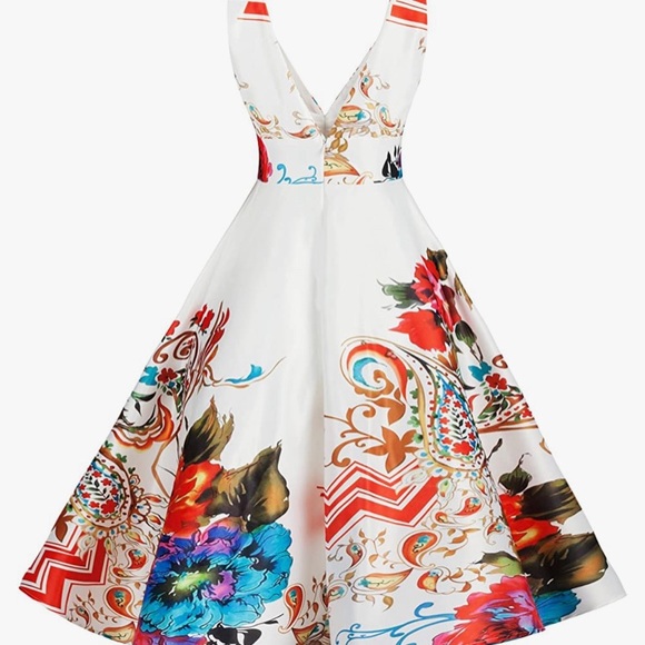 Dresses | Deep Vneck Floral Printed Satin Cocktail Swing Dress | Poshmark